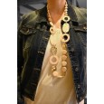 Collier sautoir vintage ronds nuances beige rosé