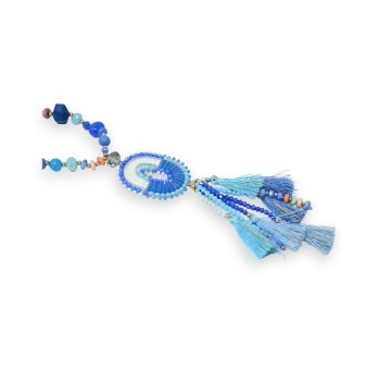 Collier sautoir nuances bleu médaillon ovale