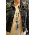 Collier sautoir nuances bleu médaillon ovale