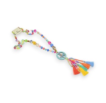 Collier sautoir multicolore médaillon peace and love