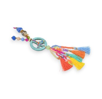 Collier sautoir multicolore médaillon peace and love