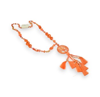 Collier sautoir orange médaillon arbre de vie