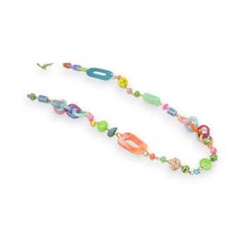 Collier sautoir fin multicolore perles et formes variées