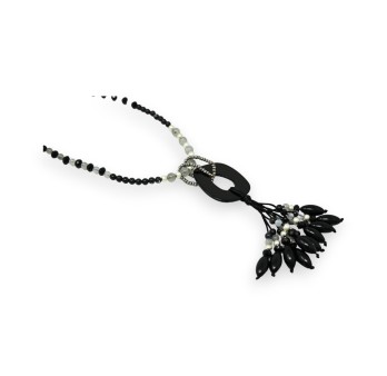 Collier sautoir noir médaillon résine breloques assorties
