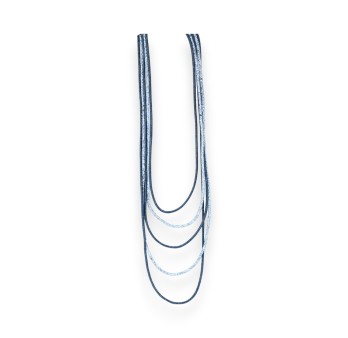 Collier fantaisie long multi rangs nuances bleu
