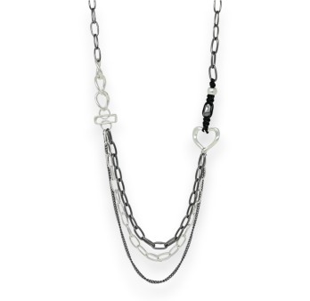 Collier sautoir chaine 2 couleurs coeur