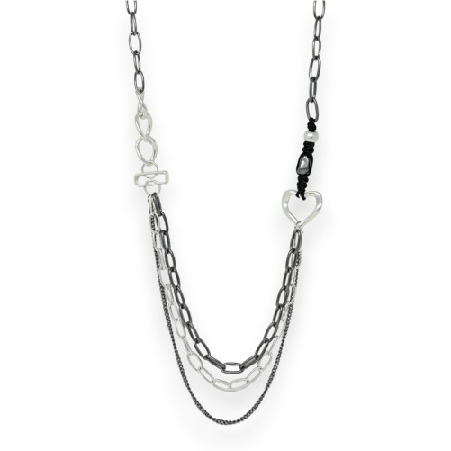 Collier sautoir chaine 2 couleurs coeur