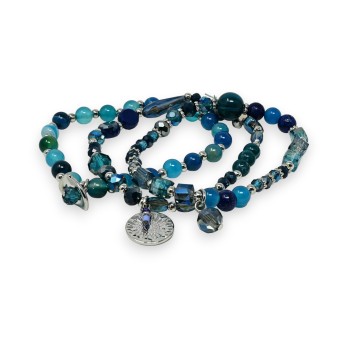 Bracelet 3 pièces perles nuances bleu foncé