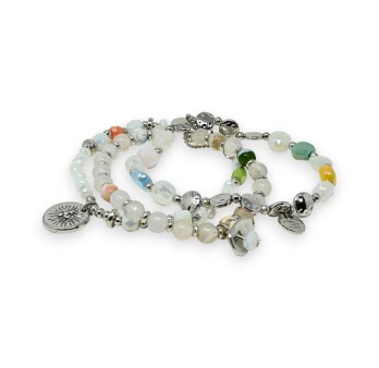 Bracelet 3 pièces perles blanches petites touches couleurs