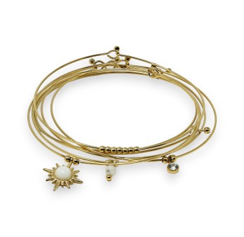 Bracelet jonc acier doré 7 bracelets pierre Jade Blanc