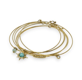 Bracelets jonc acier doré 7 bracelets pierre Amazonite