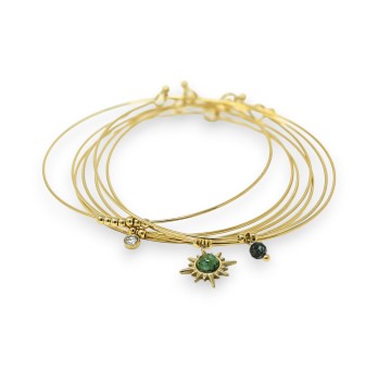Bracelet jonc acier doré 7 bracelets pierre Pin Africain