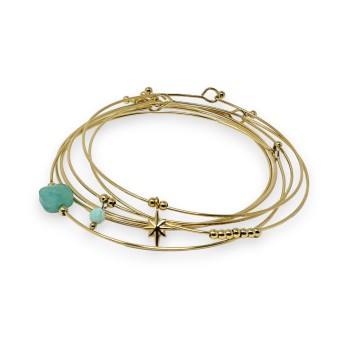 Bracelet jonc acier doré 7 bracelets pierre carrée Amazonite