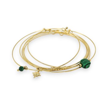Bracelet jonc acier doré 7 bracelets pierre carrée Malachite