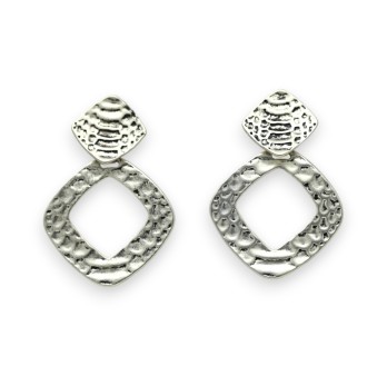 Boucles d'oreilles fantaisies argentées brossées et martelées