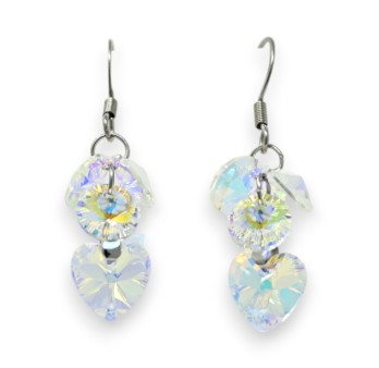 Boucles d'oreilles acier argenté pendante pierres scintillantes reflets arc en ciel