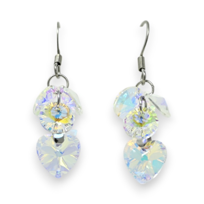 Boucles d'oreilles acier argenté pendante pierres scintillantes reflets arc en ciel