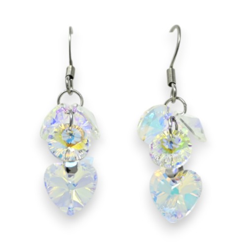 Boucles d'oreilles acier argenté pendante pierres scintillantes reflets arc en ciel