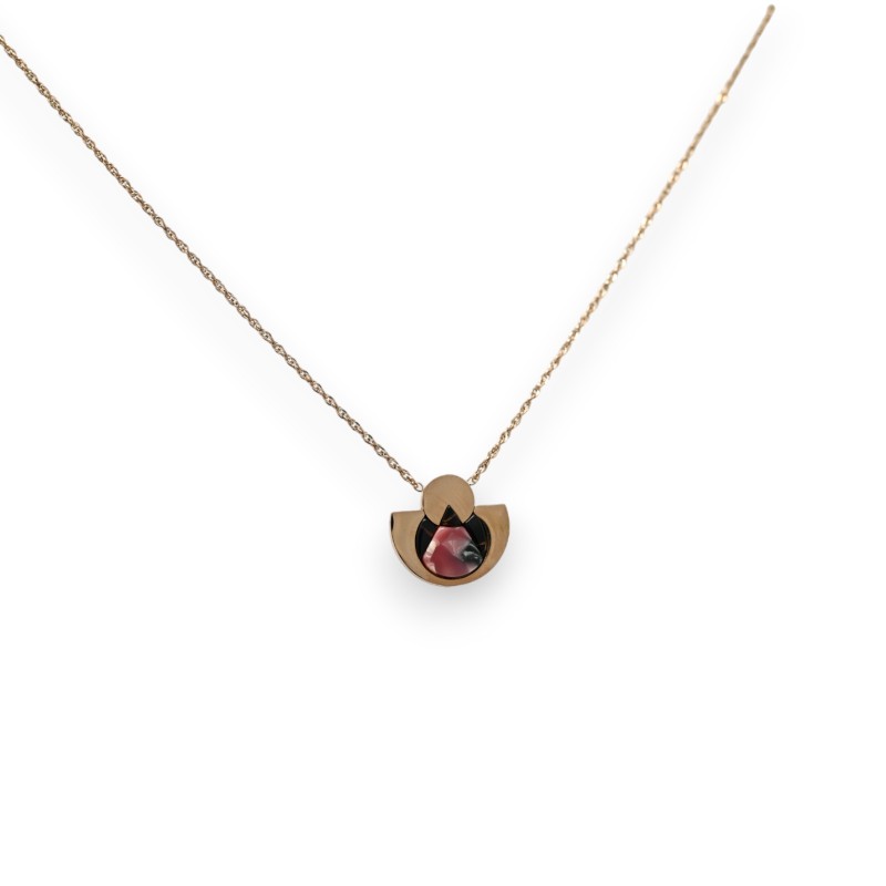 Collier acier rose cuivré forme géométrique rose marbré