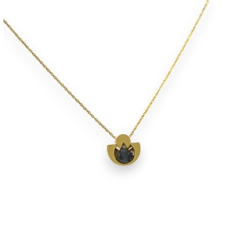 Collier acier doré médaillon forme géométrique gris marbré
