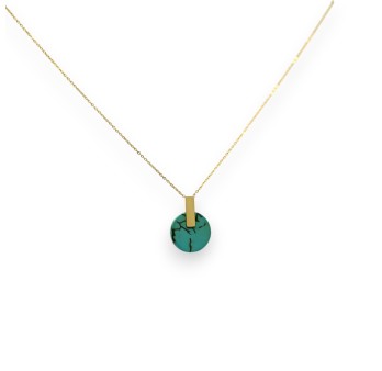 Collier acier doré médaillon rond turquoise
