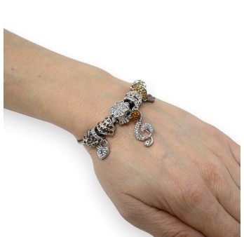 Bracelet charms rigide argenté et marron clé de sol