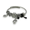 Bracelet charms rigide argenté et noir clé de sol