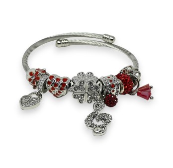 Bracelet charms rigide argenté et rouge clé de sol