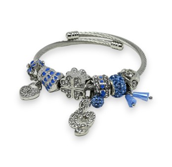 Bracelet charms rigide bleu et argenté clé de sol