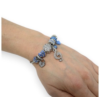Bracelet charms rigide bleu et argenté clé de sol