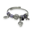 Bracelet charms rigide argenté et lilas clé de sol