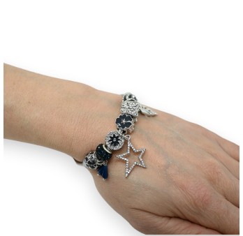Bracelet charms rigide argenté et bleu marine étoile strass