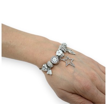 Bracelet charms rigide argenté et blanc étoile strass