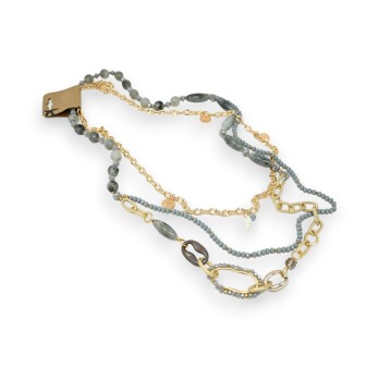 Collier sautoir fantaisie multi rangs doré et gris