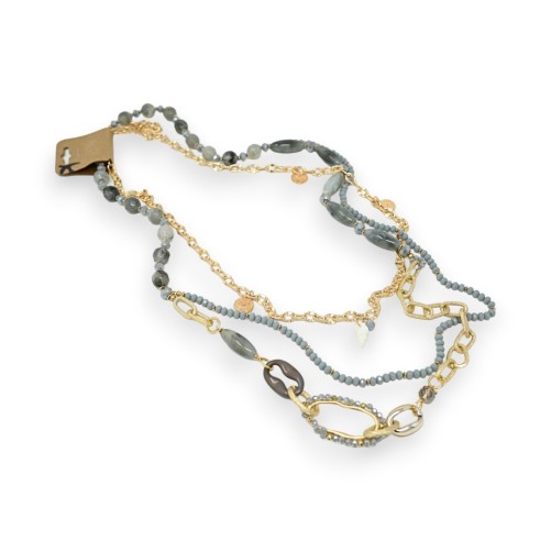Collier sautoir fantaisie multi rangs doré et gris