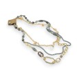 Collier sautoir fantaisie multi rangs doré et gris