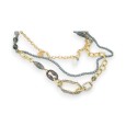 Collier sautoir fantaisie multi rangs doré et gris