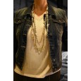 Collier sautoir fantaisie multi rangs doré et gris