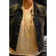 Collier sautoir fantaisie multi rangs doré et rose tendre