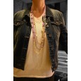 Collier sautoir fantaisie multi rangs doré et lilas