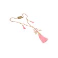 Collier sautoir fantaisie rose médaillon rond pompon