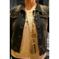 Collier sautoir fantaisie gris médaillon arbre de vie pompon
