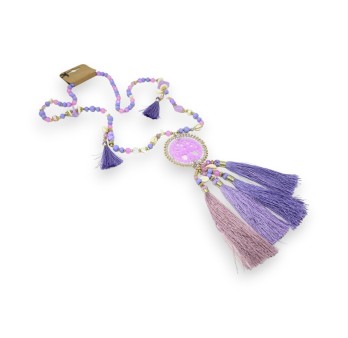 Collier sautoir fantaisie lilas médaillon arbre de vie