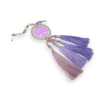Collier sautoir fantaisie lilas médaillon arbre de vie