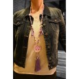 Collier sautoir fantaisie lilas médaillon arbre de vie