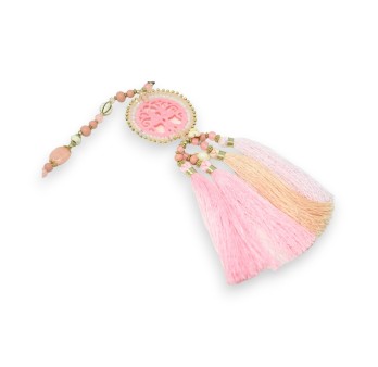 Collier sautoir fantaisie rose médaillon arbre de vie