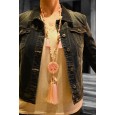 Collier sautoir fantaisie rose médaillon arbre de vie