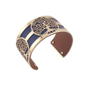 Bracelet manchette large arbre de vie doré simili cuir bleu marine et marron