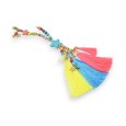 Collier sautoir fantaisie multicolore flashy médaillon étoile pompons