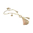 Collier sautoir fantaisie nuances beige médaillon rond pompons et breloques